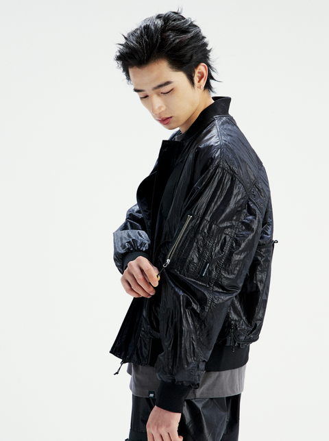 MOUNTAIN FEVER PACKABLE METALLIC NYLON MA-1 JACKET