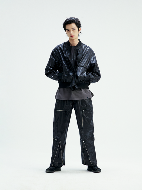 MOUNTAIN FEVER PACKABLE METALLIC NYLON MA-1 JACKET