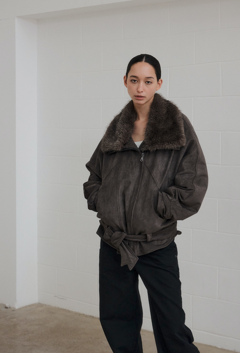 NULL NONE FAUX SUEDE FUR COLLAR PARKA