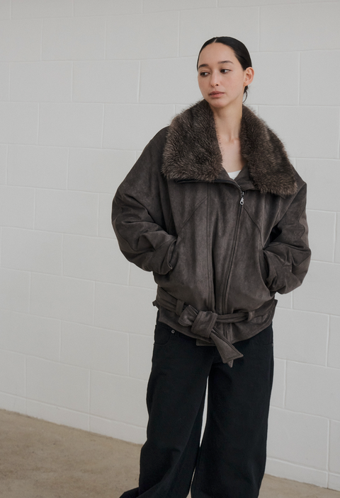 NULL NONE FAUX SUEDE FUR COLLAR PARKA
