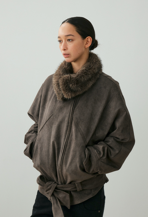 NULL NONE FAUX SUEDE FUR COLLAR PARKA