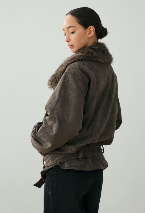 NULL NONE FAUX SUEDE FUR COLLAR PARKA