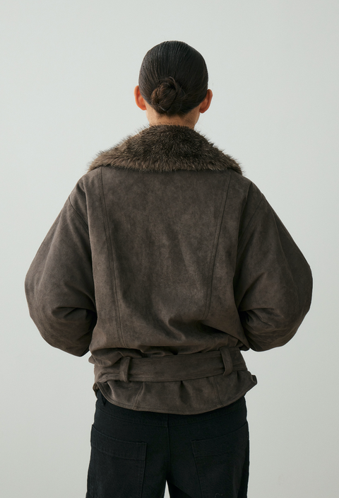 NULL NONE FAUX SUEDE FUR COLLAR PARKA