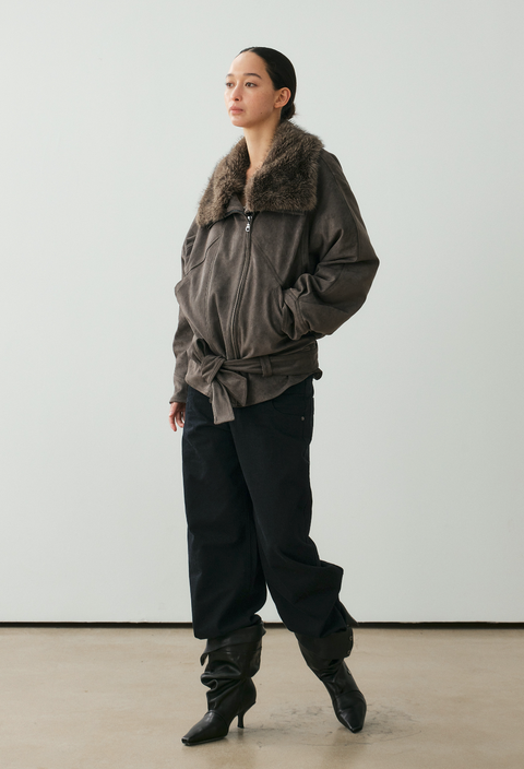 NULL NONE FAUX SUEDE FUR COLLAR PARKA