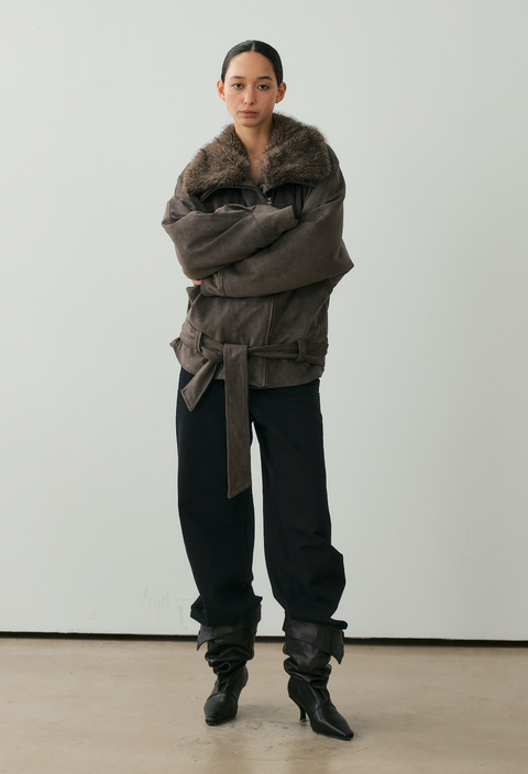 NULL NONE FAUX SUEDE FUR COLLAR PARKA