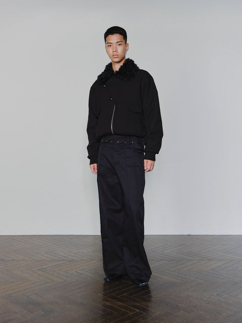 SAIRENSSEI ASYMMETRIC PLACKET FUR-COLLAR JACKET