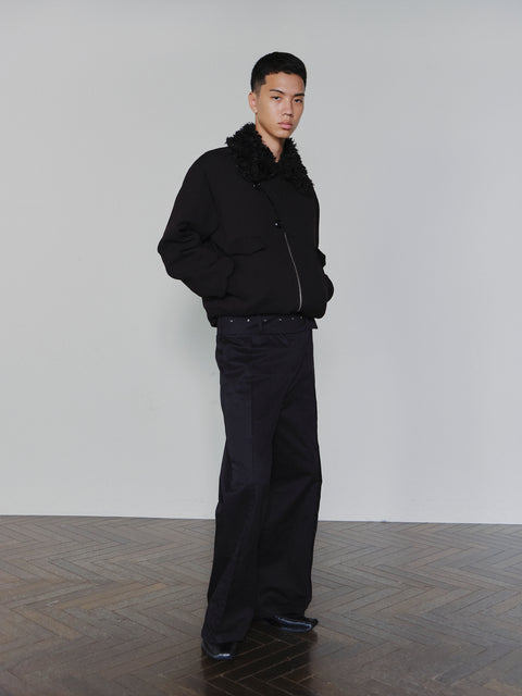 SAIRENSSEI ASYMMETRIC PLACKET FUR-COLLAR JACKET