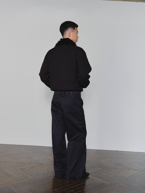 SAIRENSSEI ASYMMETRIC PLACKET FUR-COLLAR JACKET