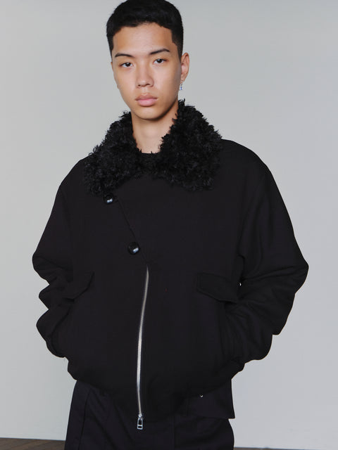 SAIRENSSEI ASYMMETRIC PLACKET FUR-COLLAR JACKET