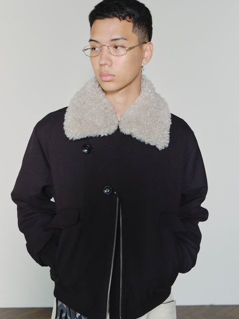 SAIRENSSEI ASYMMETRIC PLACKET FUR-COLLAR JACKET