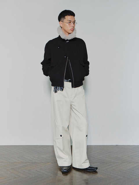 SAIRENSSEI ASYMMETRIC PLACKET FUR-COLLAR JACKET