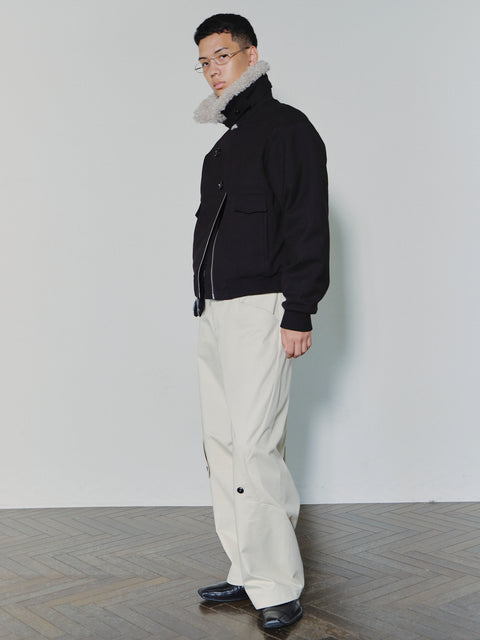 SAIRENSSEI ASYMMETRIC PLACKET FUR-COLLAR JACKET