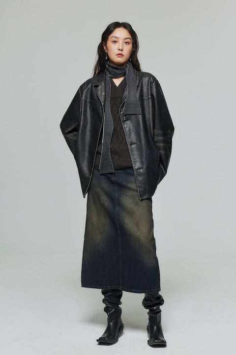 SIMPLE PROJECT VINTAGE STYLE LEATHER JACKET