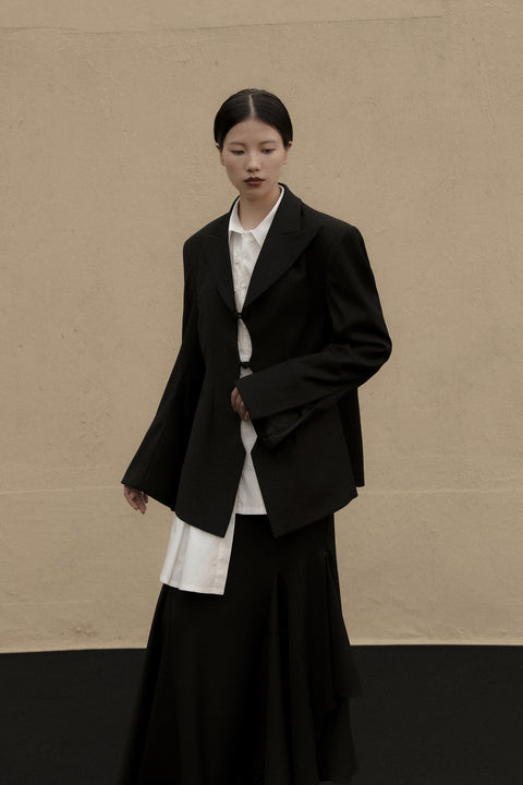 VAPOURBLUE BLACK CUTOFF CHINESE BLAZER