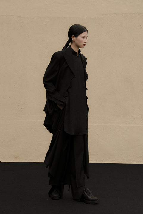 VAPOURBLUE BLACK CUTOFF CHINESE BLAZER