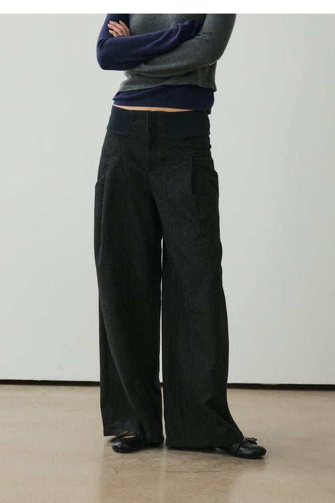 NULL NONE WOOL BLEND WIDE-LEG TROUSERS