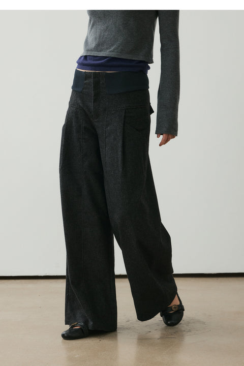 NULL NONE WOOL BLEND WIDE-LEG TROUSERS