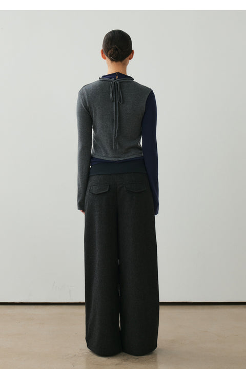 NULL NONE WOOL BLEND WIDE-LEG TROUSERS