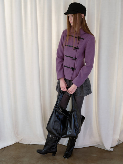 ROSE FOSSIL HORN TOGGLE CROPPED WOOL COAT