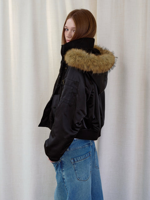 ROSE FOSSIL DETACHABLE FUR HOODED BOMBER