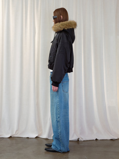 ROSE FOSSIL DETACHABLE FUR HOODED BOMBER