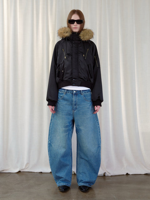 ROSE FOSSIL DETACHABLE FUR HOODED BOMBER