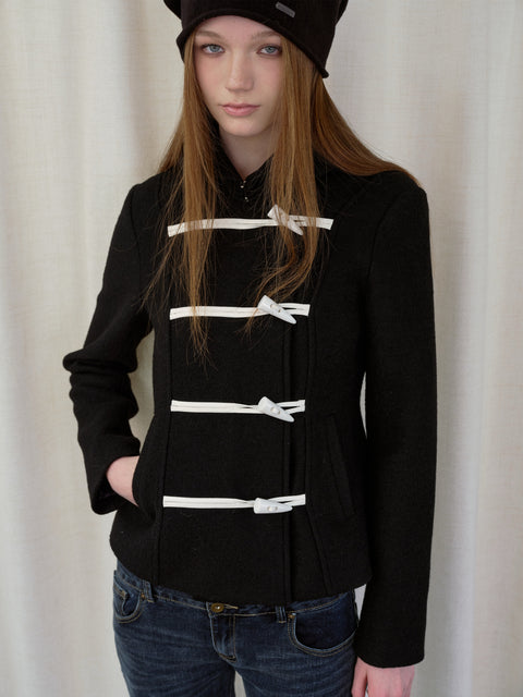 ROSE FOSSIL HORN TOGGLE CROPPED WOOL COAT