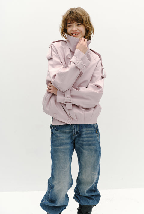 ROSE FOSSIL PLAID LAPEL TRENCH COAT