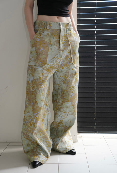 ROSE FOSSIL FLORAL PRINT LOOSE PANTS