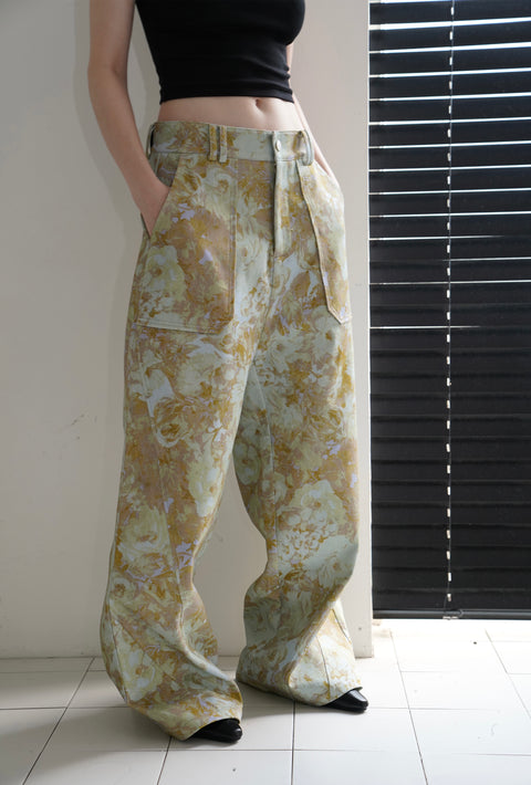 ROSE FOSSIL FLORAL PRINT LOOSE PANTS