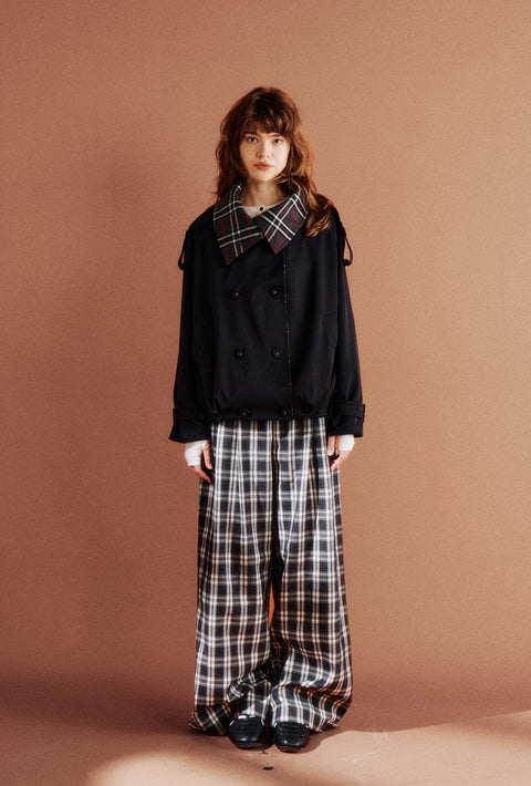 ROSE FOSSIL PLAID LAPEL TRENCH COAT