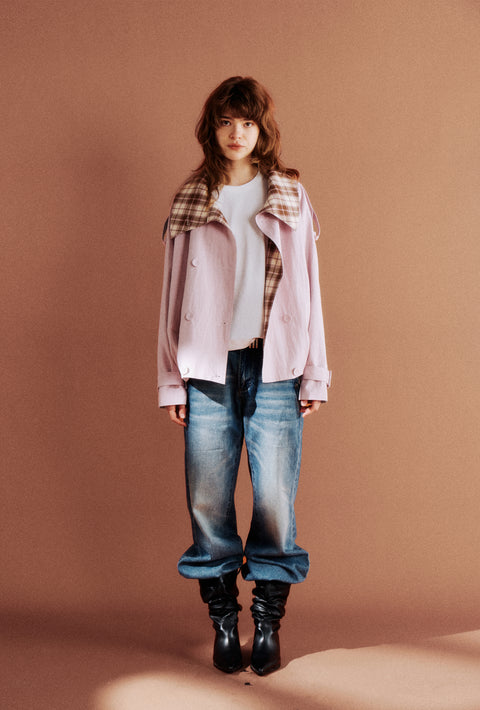 ROSE FOSSIL PLAID LAPEL TRENCH COAT