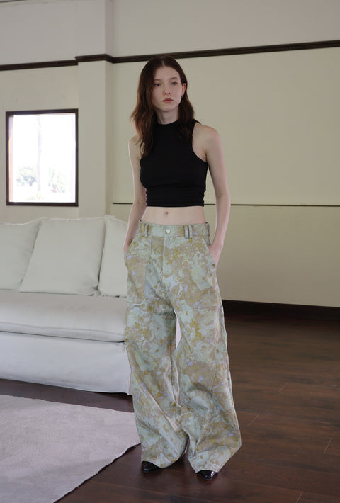 ROSE FOSSIL FLORAL PRINT LOOSE PANTS