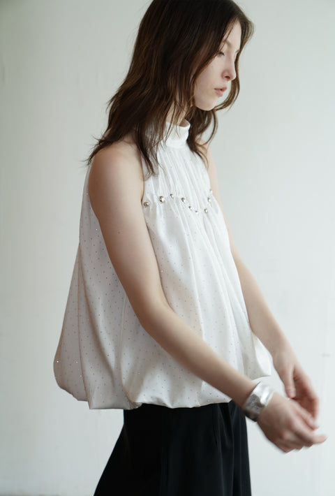 ROSE FOSSIL SHIMMER SLEEVELESS BLOUSON TOP