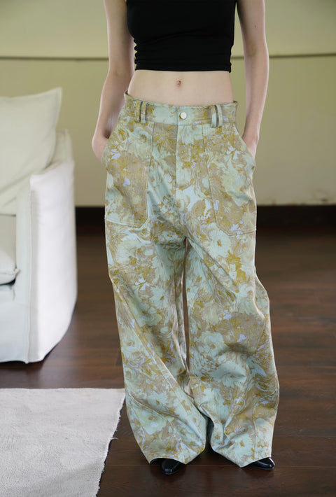 ROSE FOSSIL FLORAL PRINT LOOSE PANTS