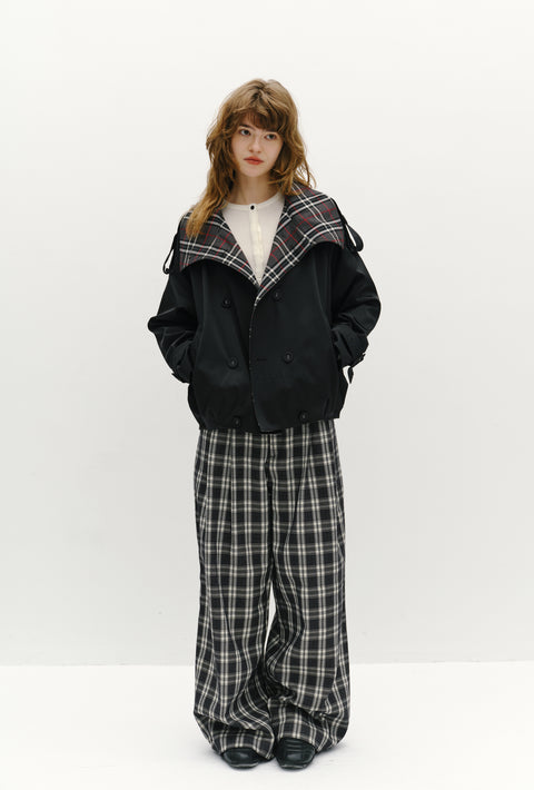 ROSE FOSSIL PLAID LAPEL TRENCH COAT