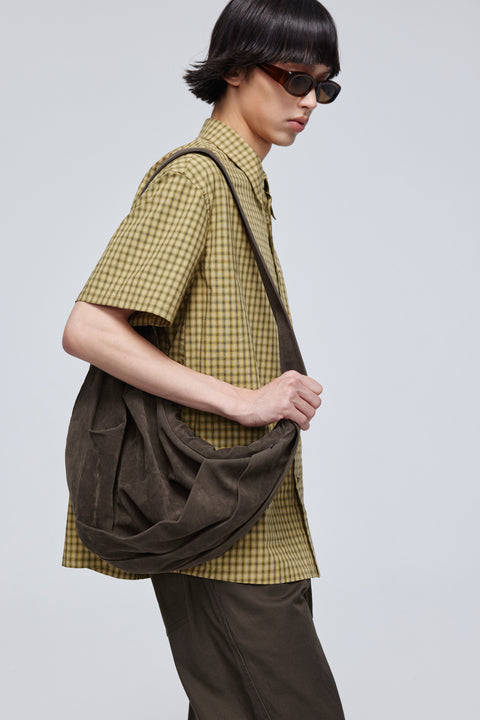 SIMPLE PROJECT SUEDETTE PLEATED CROSSBODY BAG