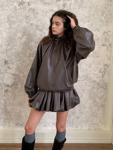 ROSE FOSSIL DRAWSTRING JACKET & BUBBLE SKIRT SET