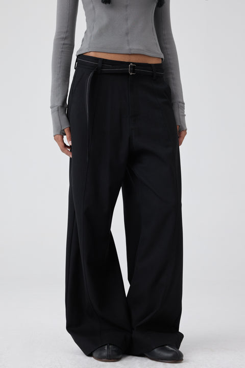 SIMPLE PROJECT CONTRAST STITCH BELT PANTS