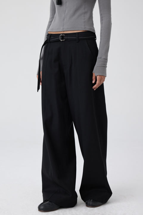 SIMPLE PROJECT CONTRAST STITCH BELT PANTS