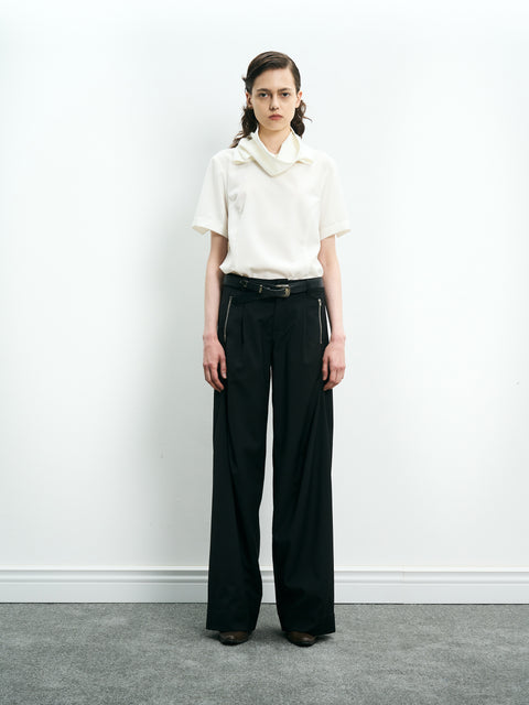 COSMOS WAVEYU WOOL SEGMENTED PATCHWORK TROUSERS