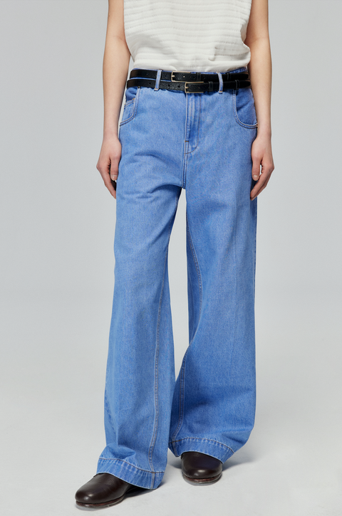 SIMPLE PROJECT BLUE VINTAGE WASH STRAIGHT DENIM PANTS