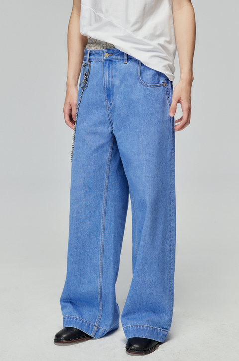 SIMPLE PROJECT BLUE VINTAGE WASH STRAIGHT DENIM PANTS