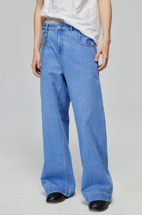 SIMPLE PROJECT BLUE VINTAGE WASH STRAIGHT DENIM PANTS