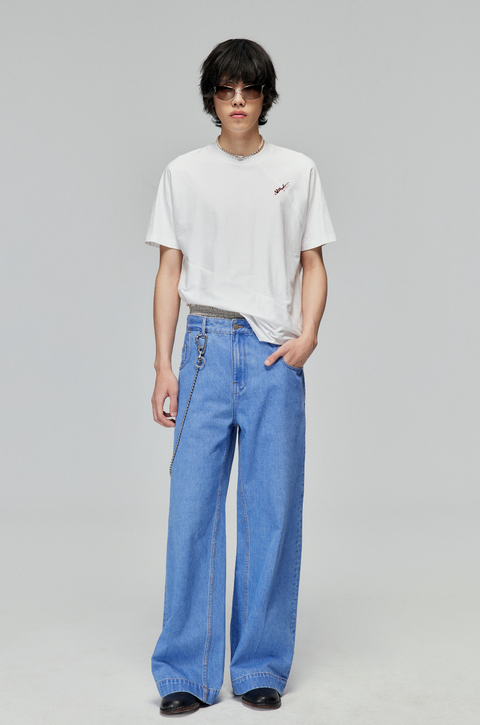 SIMPLE PROJECT BLUE VINTAGE WASH STRAIGHT DENIM PANTS