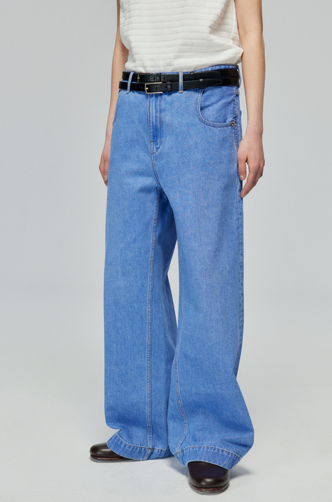 SIMPLE PROJECT BLUE VINTAGE WASH STRAIGHT DENIM PANTS