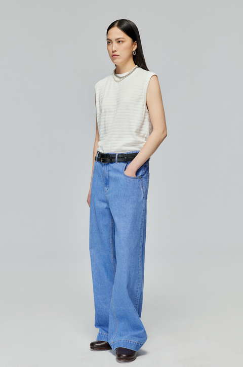 SIMPLE PROJECT BLUE VINTAGE WASH STRAIGHT DENIM PANTS