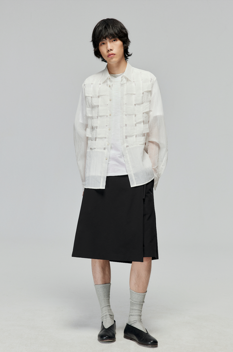 SIMPLE PROJECT ORGANZA KNIT HOLLOW-OUT SHIRT