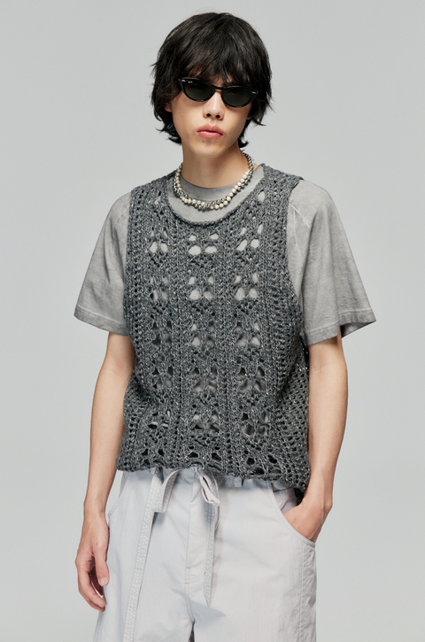 SIMPLE PROJECT WOOL BLEND HOLLOW-OUT KNITTED VEST