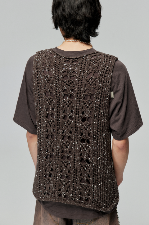 SIMPLE PROJECT WOOL BLEND HOLLOW-OUT KNITTED VEST